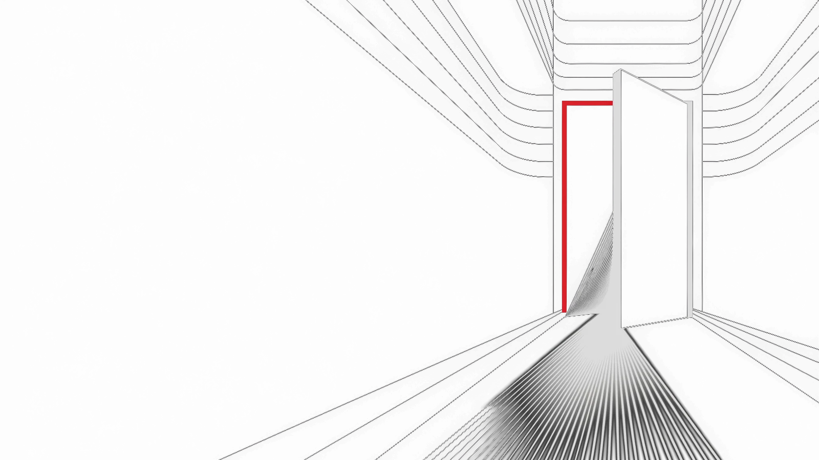 Porte ouverte dans un mur sombre, une lumière rouge s'en échappe et se pose au sol : le seuil à franchir au moment de demander un audit.