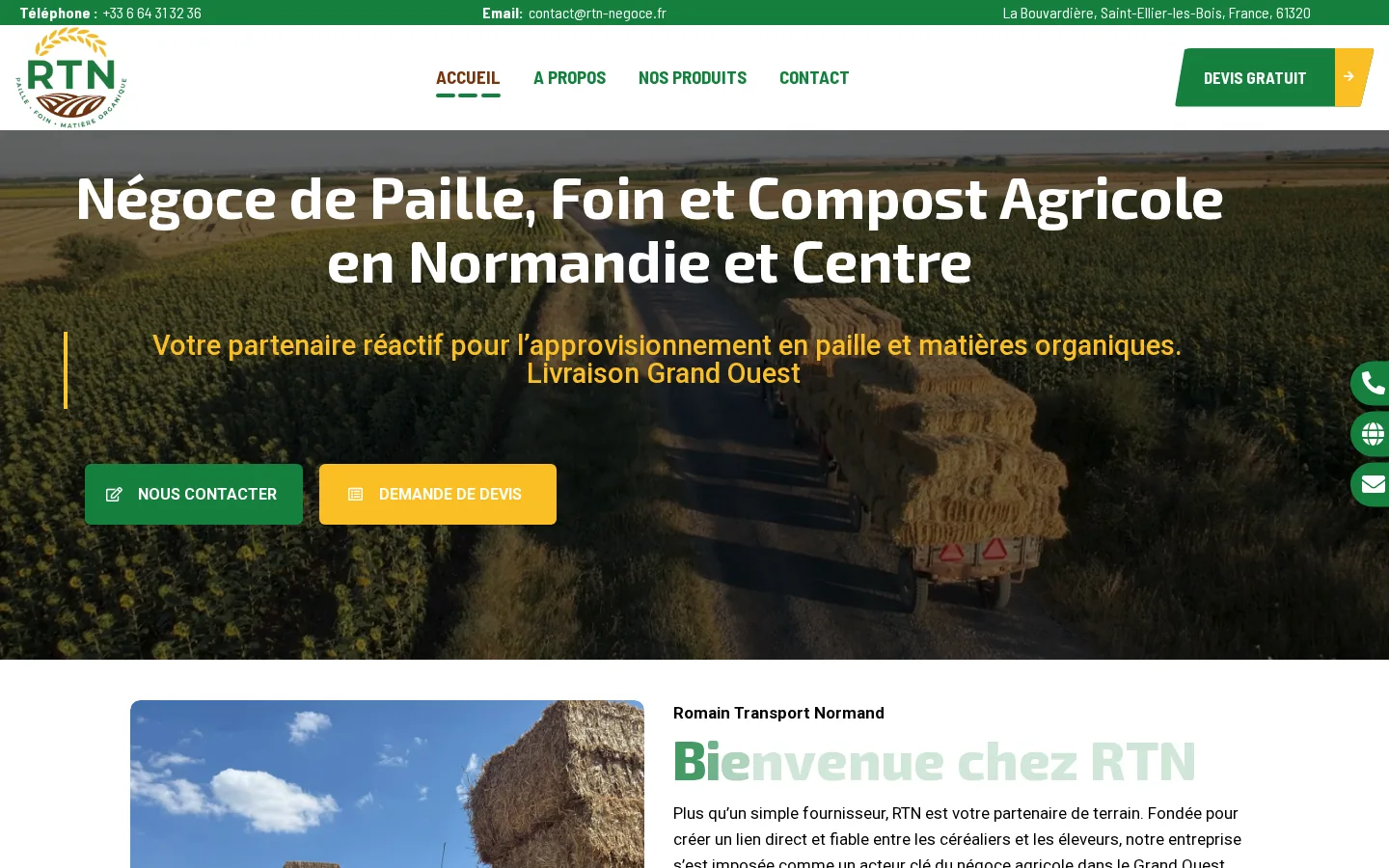 Site de RTN Négoce, négoce de paille, foin & compost