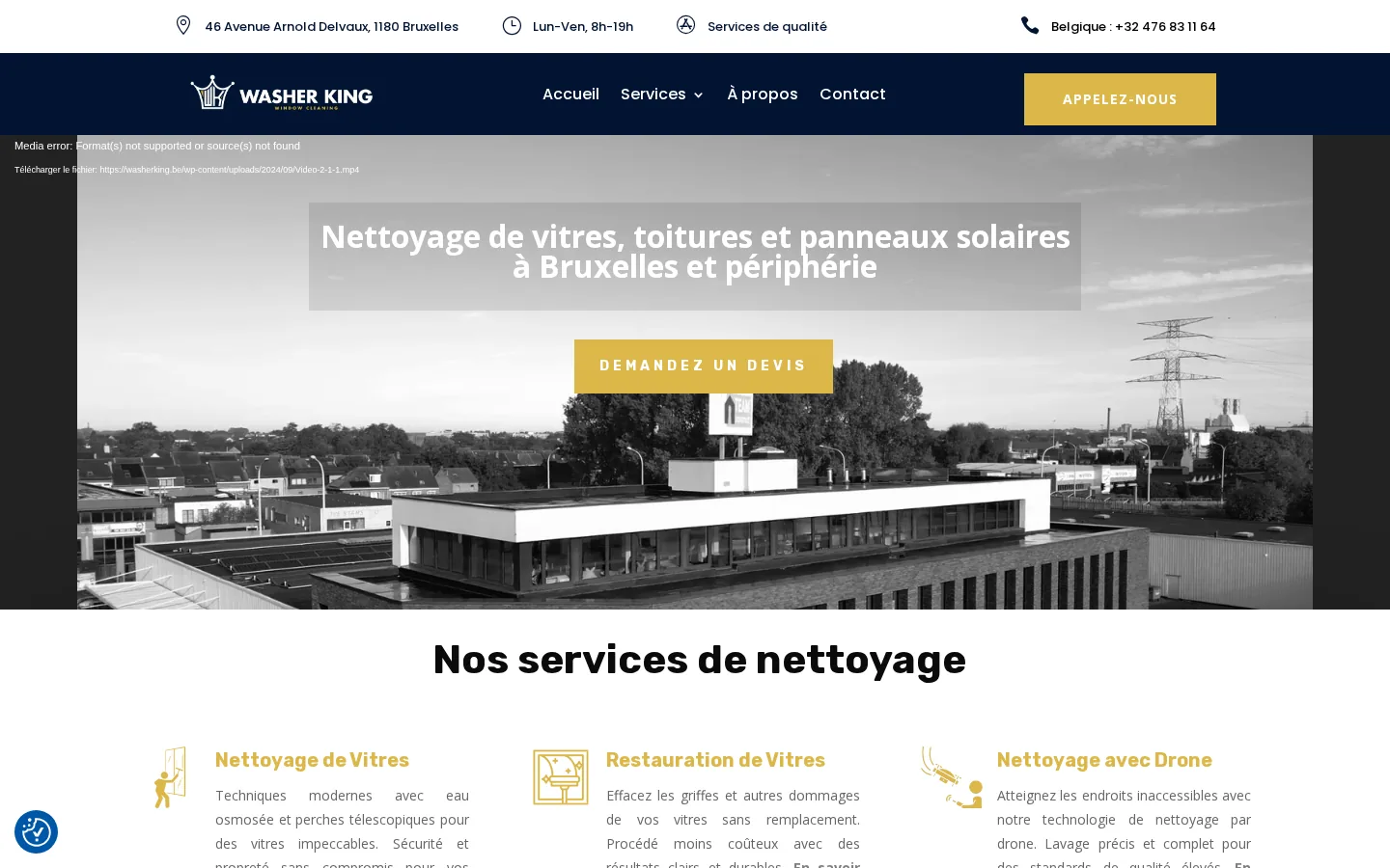 Site de Washer King, nettoyage vitres, toitures & panneaux solaires